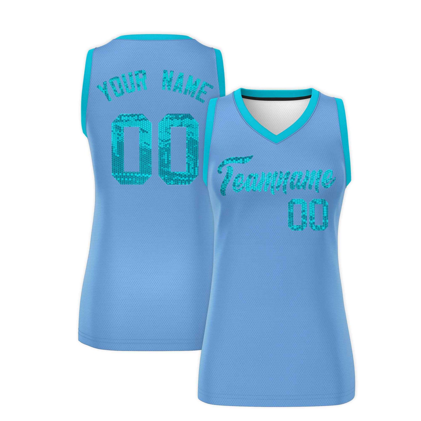 Custom Light Blue Sky Blue Women Netball Sequined Dress