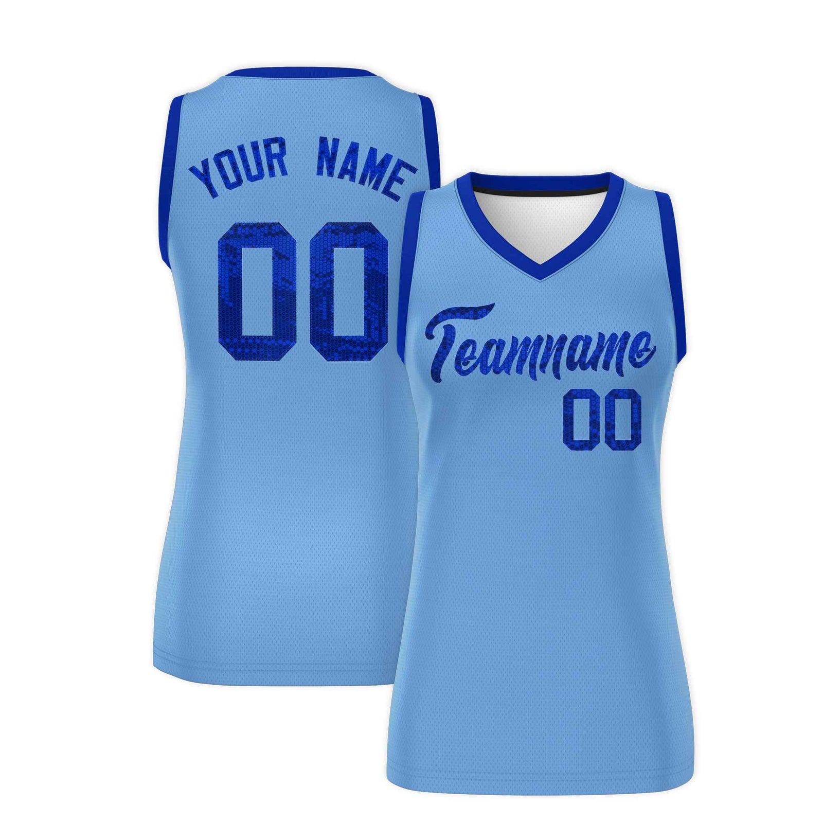 Custom Light Blue Royal Women Netball Sequined Dress
