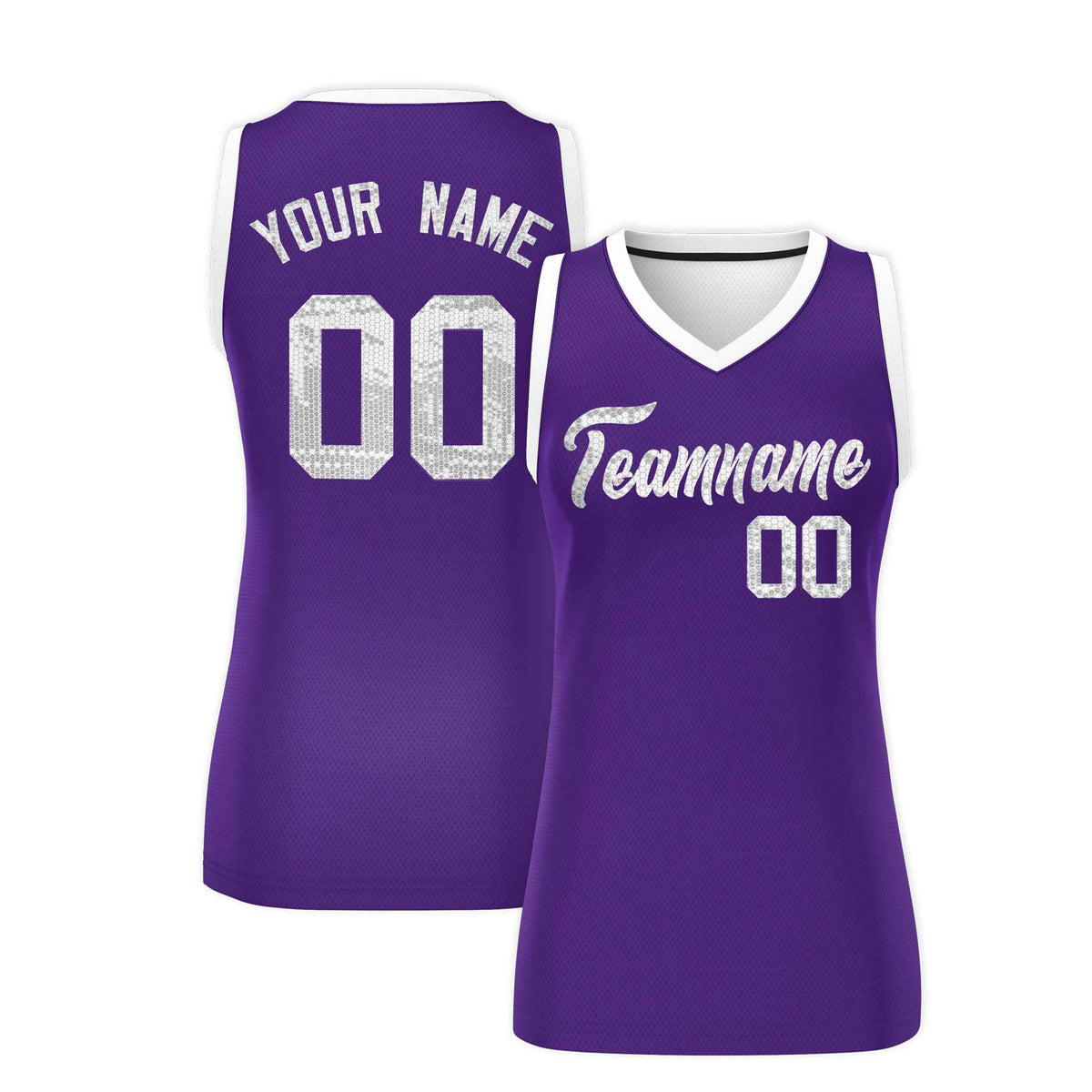 Custom Purple White Women Netball Sequined Dress
