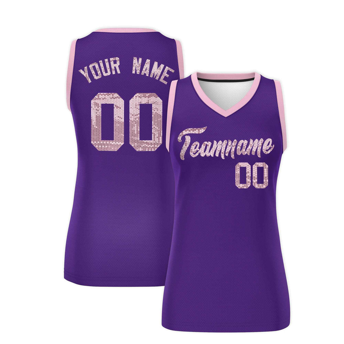 Custom Purple Light Pink Women Netball Sequined Dress