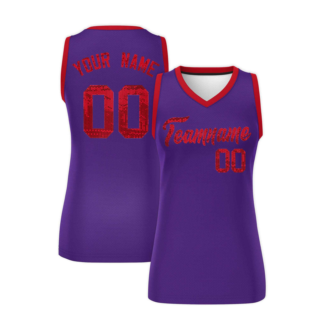 Custom Purple Red Women Netball Sequined Dress