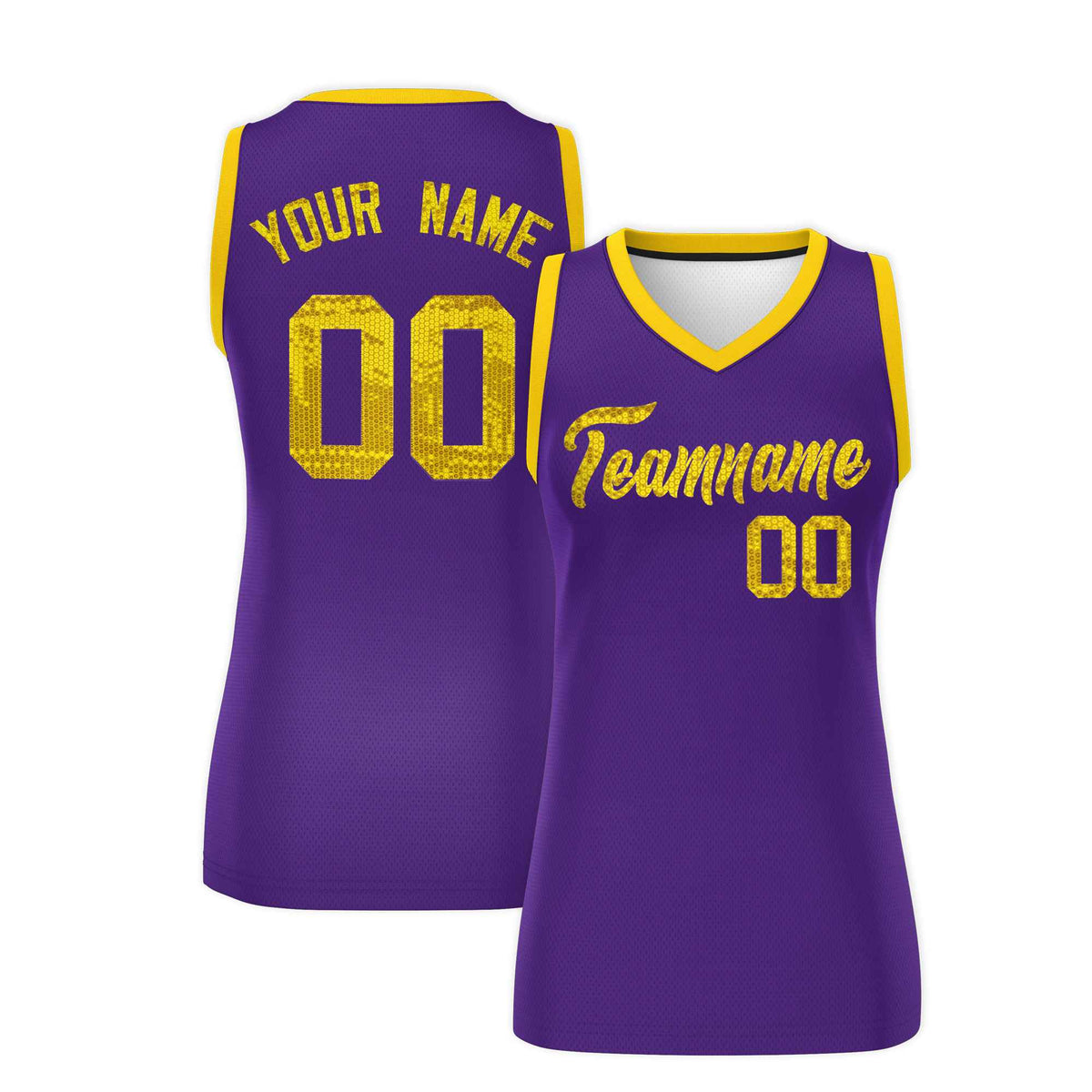 Custom Purple Gold Women Netball Sequined Dress