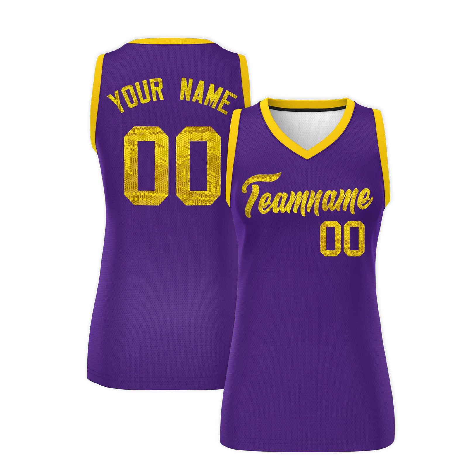 Custom Purple Gold Women Netball Sequined Dress