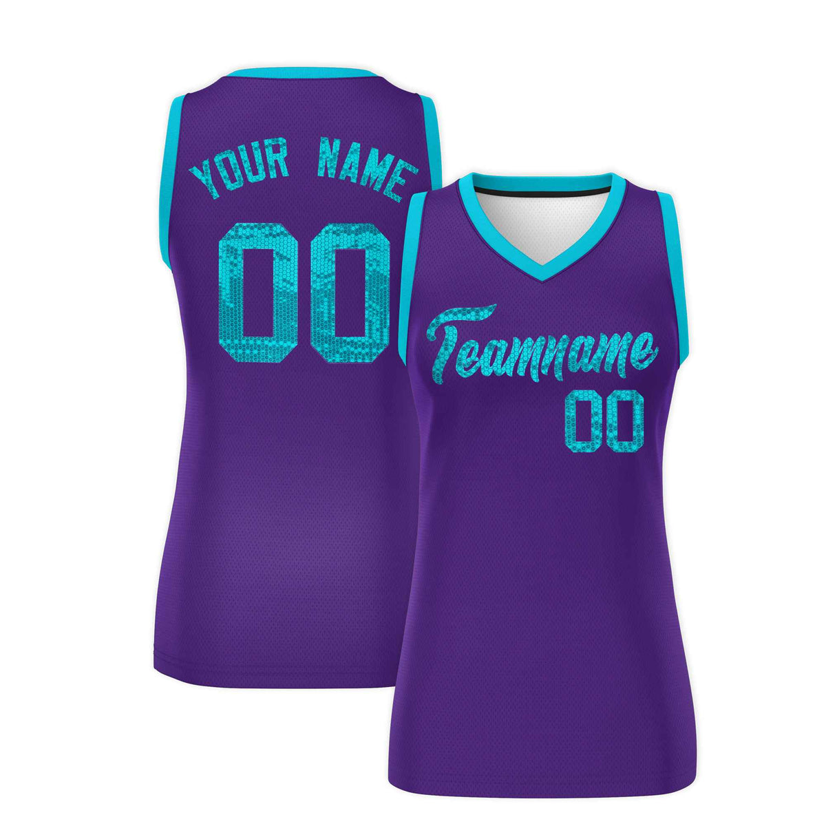 Custom Purple Sky Blue Women Netball Sequined Dress