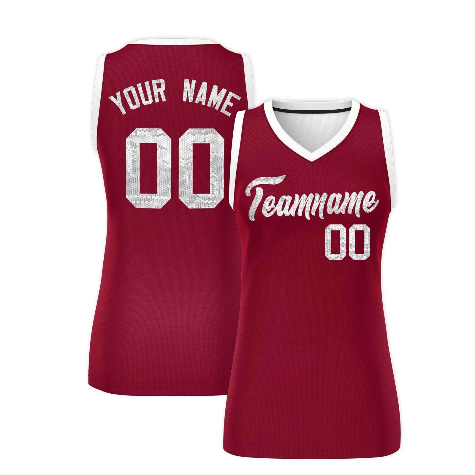 Custom Crimson White Women Netball Sequined Dress