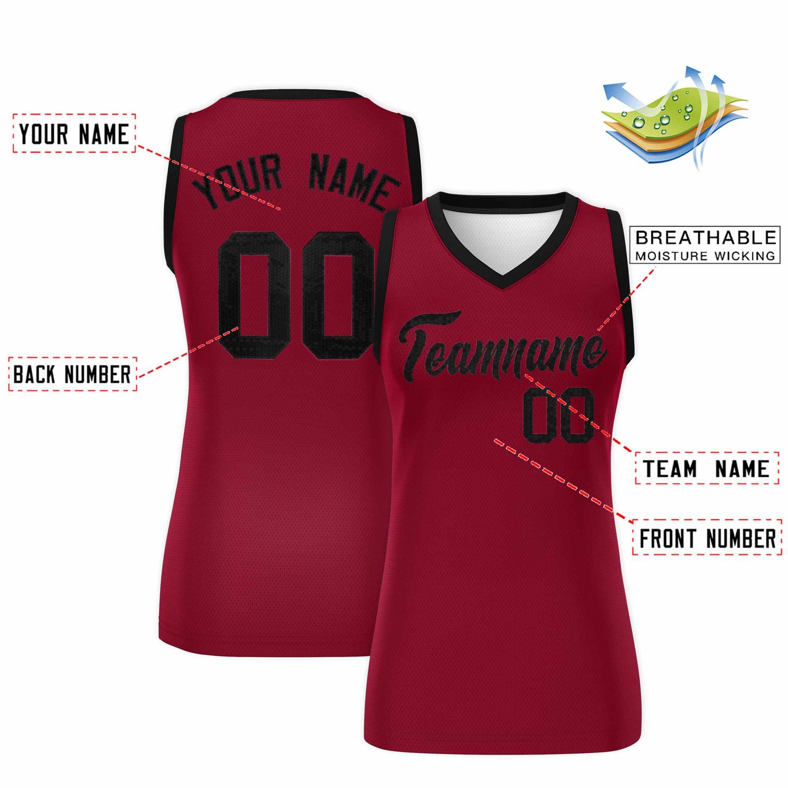 Custom Crimson Black Women Netball Sequined Dress