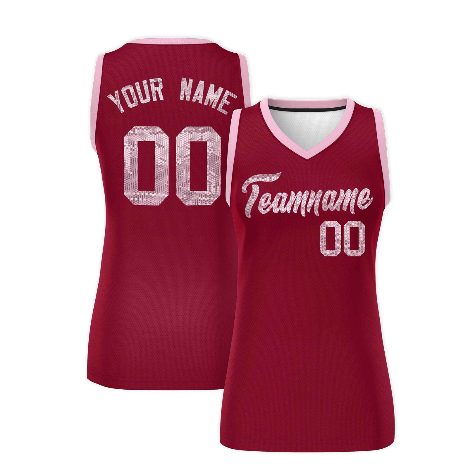 Custom Crimson Light Pink Women Netball Sequined Dress