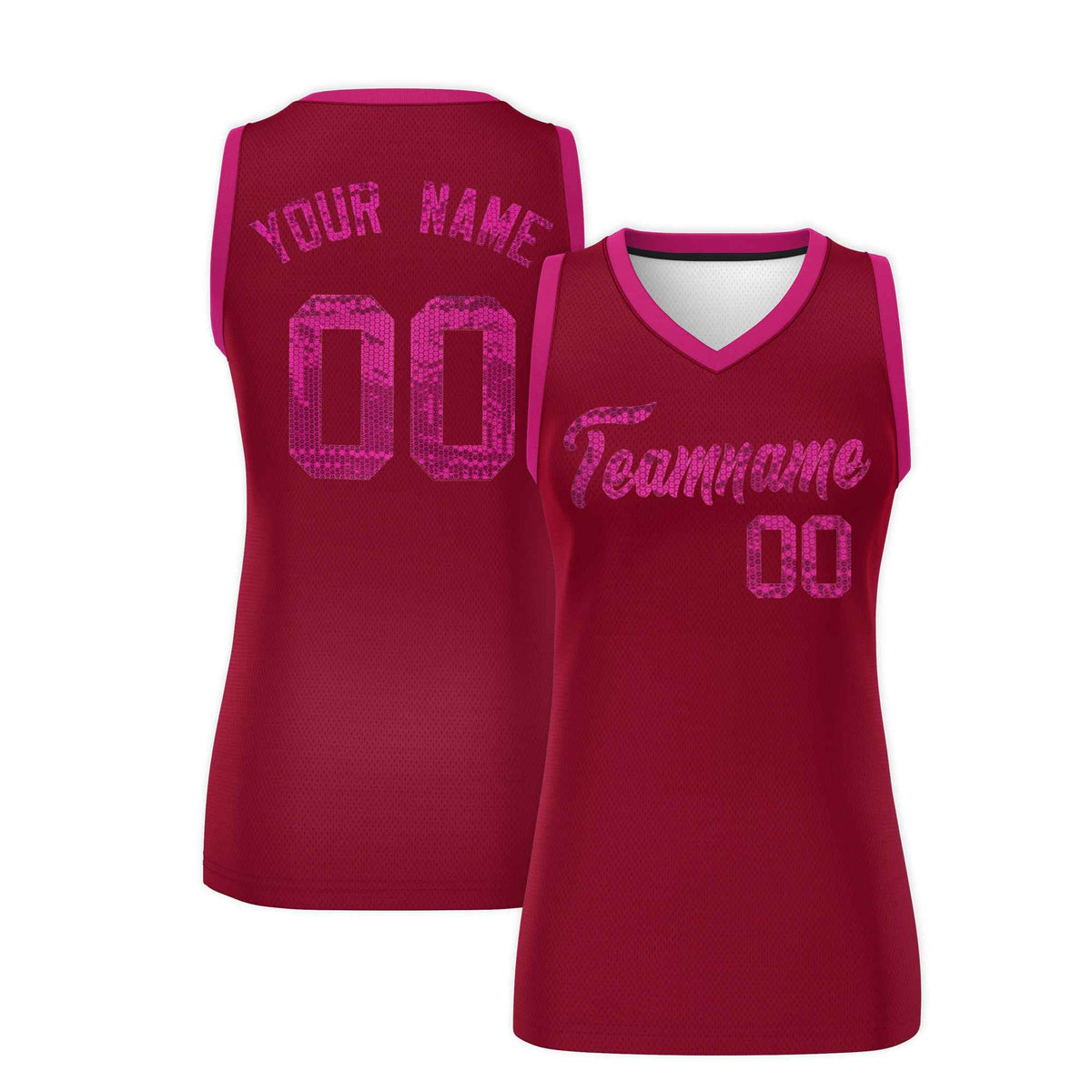 Custom Crimson Pink Women Netball Sequined Dress