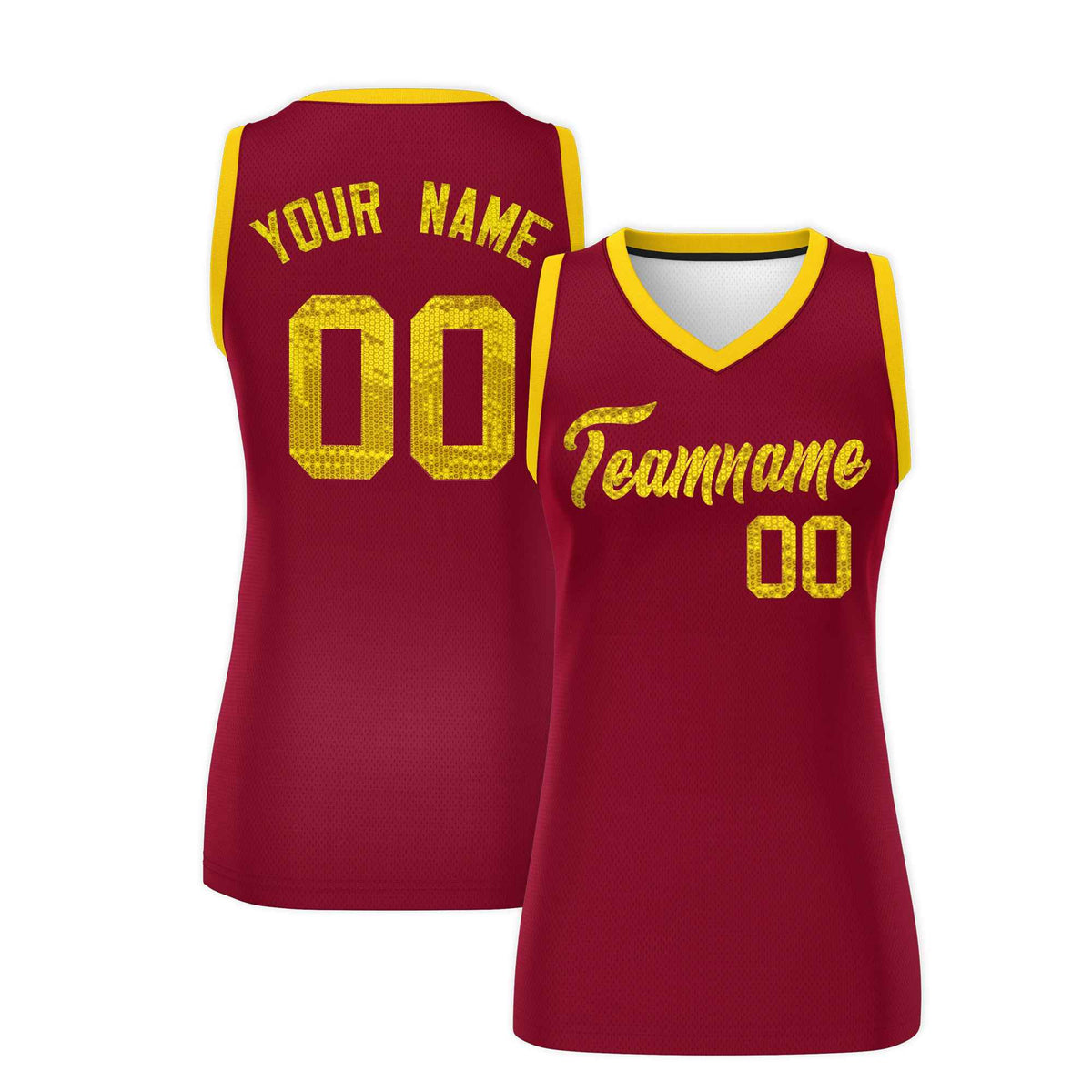 Custom Crimson Gold Women Netball Sequined Dress