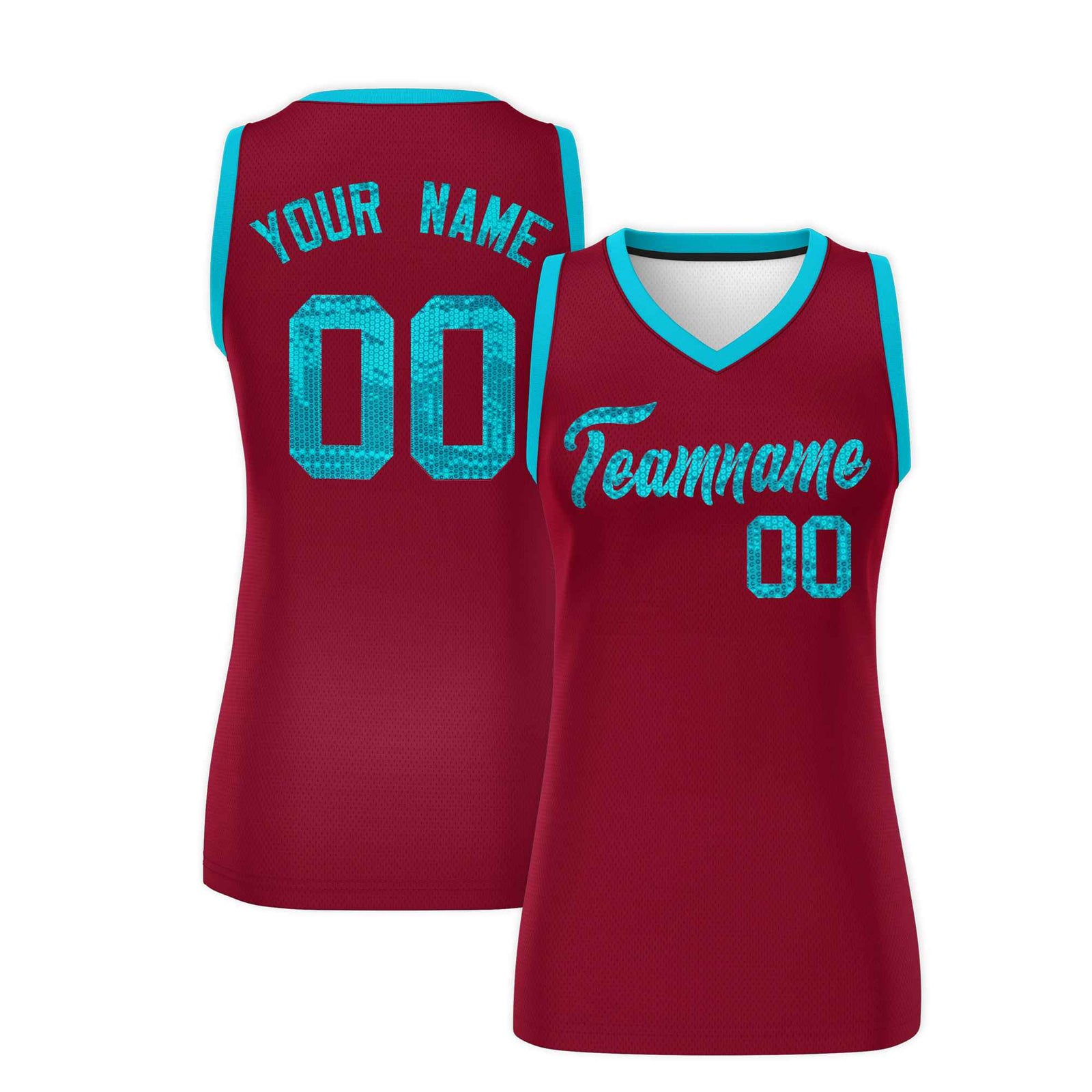 Custom Crimson Sky Blue Women Netball Sequined Dress