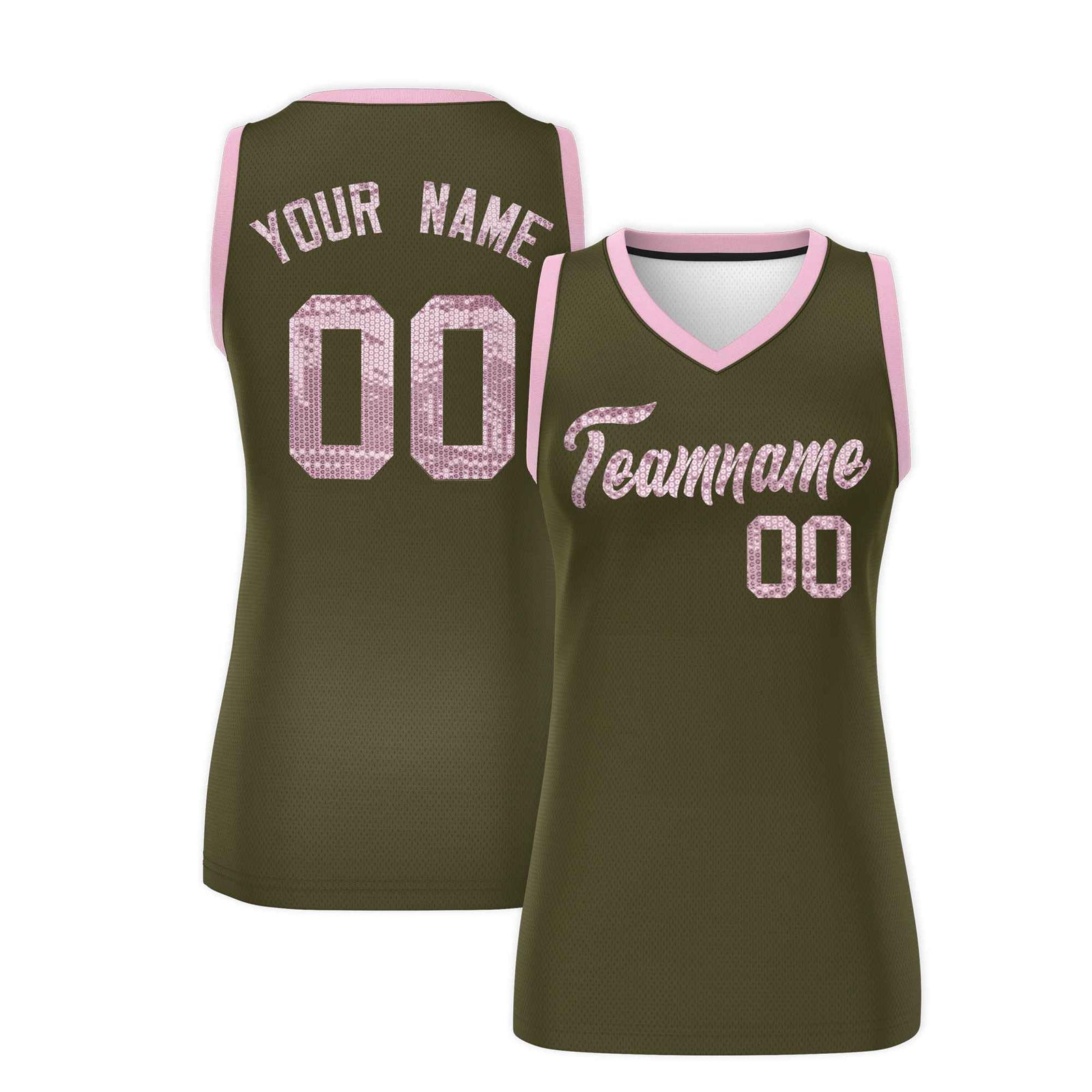 Custom Olive Light Pink Women Netball Sequined Dress