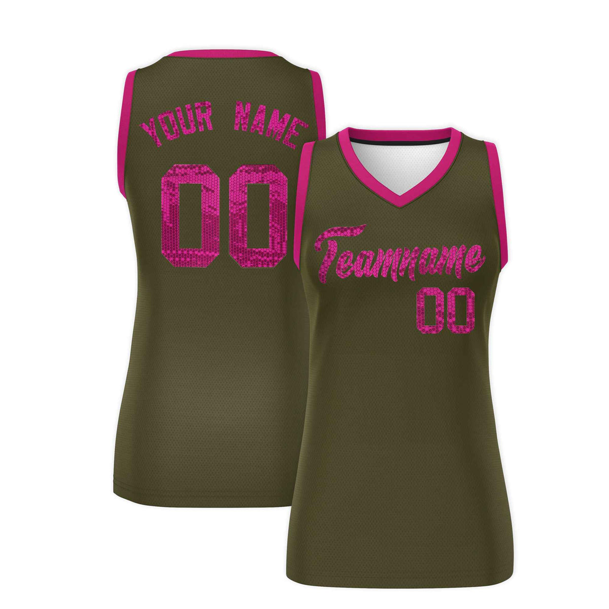 Custom Olive Pink Women Netball Sequined Dress