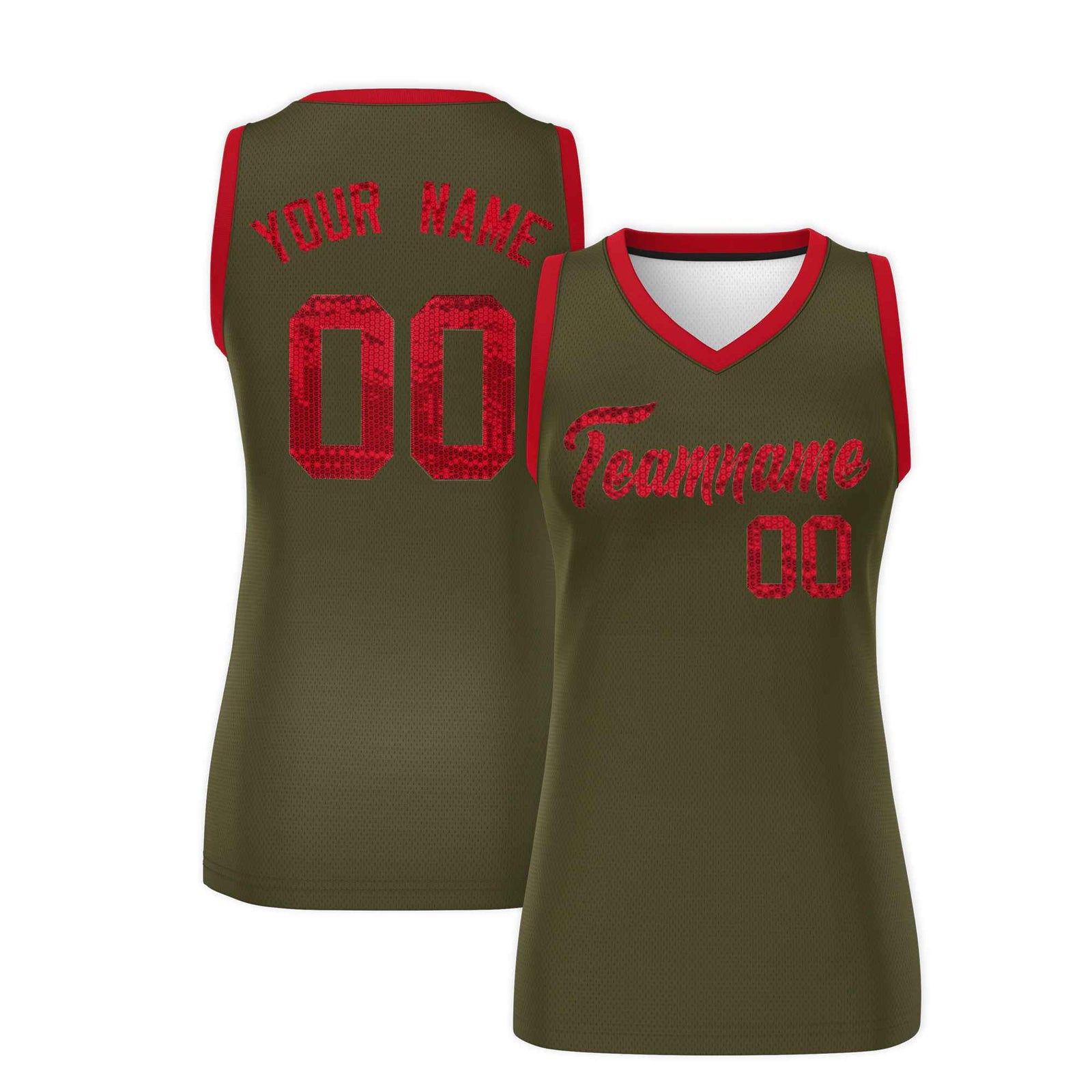 Custom Olive Red Women Netball Sequined Dress