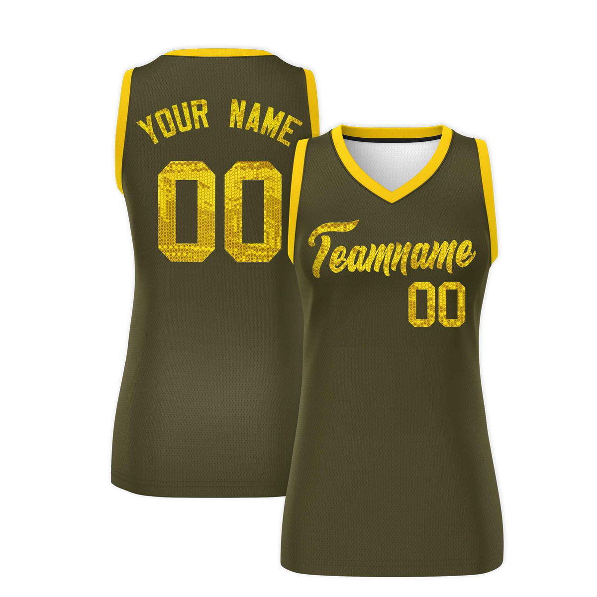 Custom Olive Gold Women Netball Sequined Dress