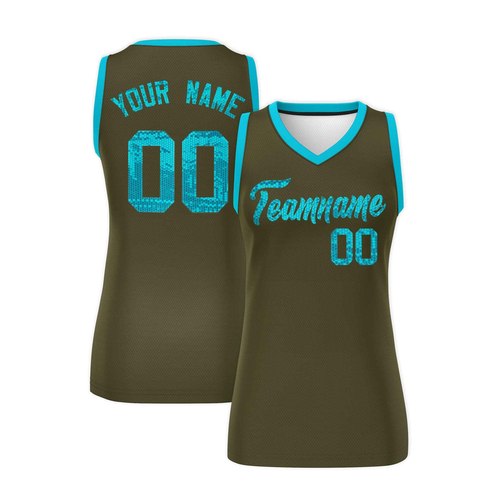 Custom Olive Sky Blue Women Netball Sequined Dress
