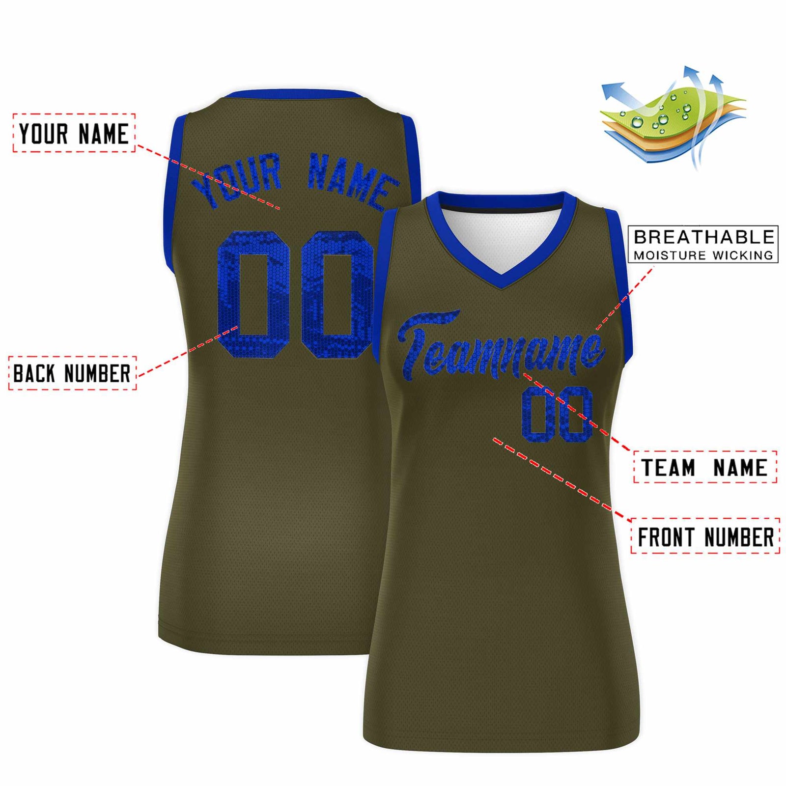 Custom Olive Royal Women Netball Sequined Dress