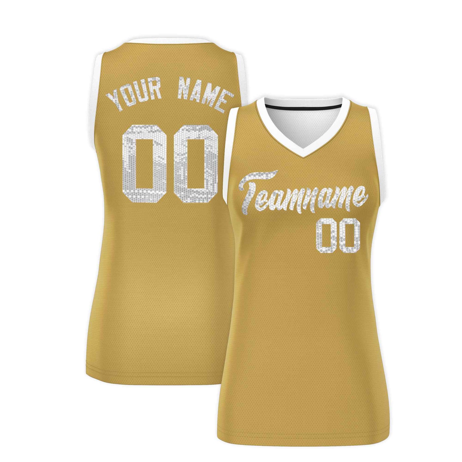 Custom Old Gold White Women Netball Sequined Dress