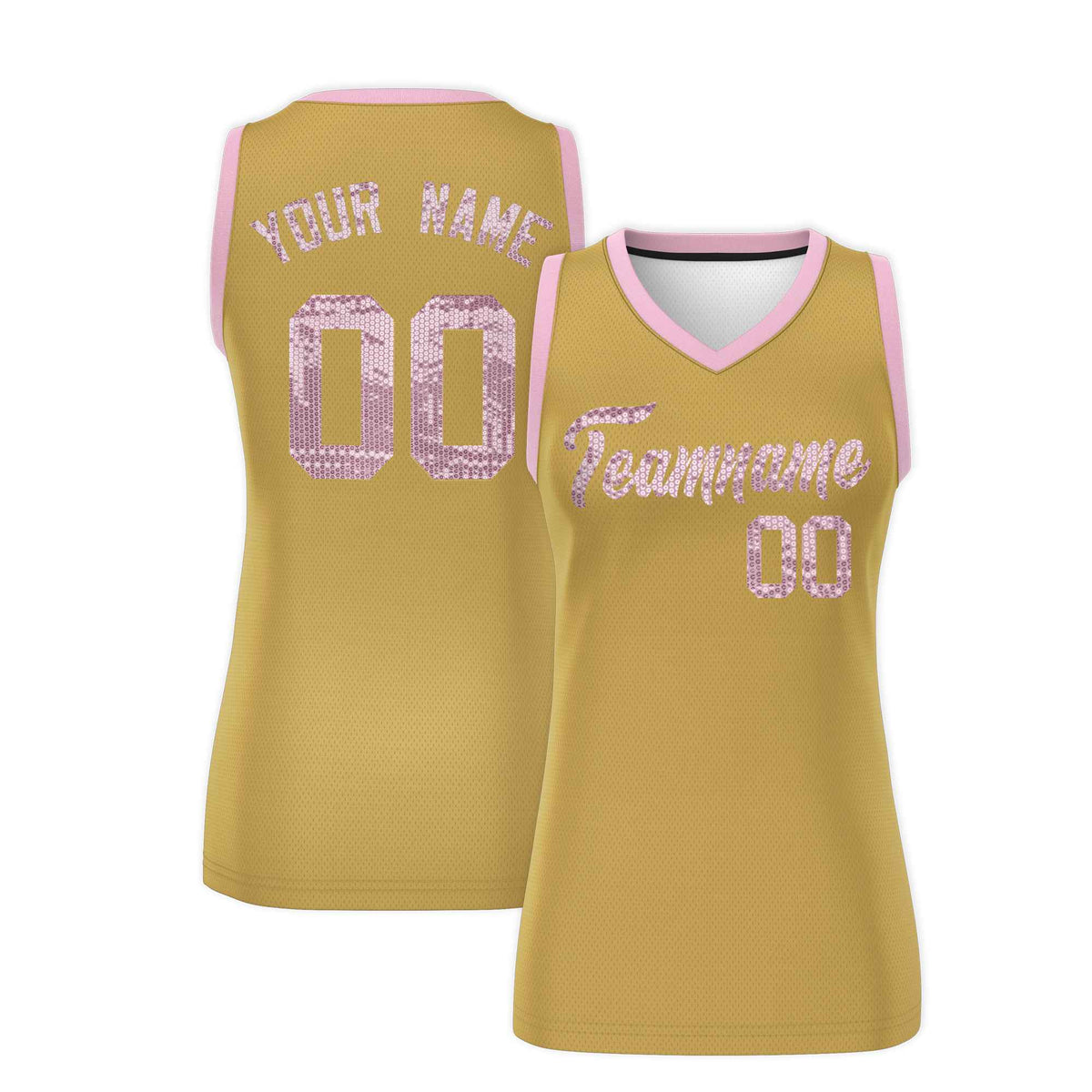 Custom Old Gold Light Pink Women Netball Sequined Dress