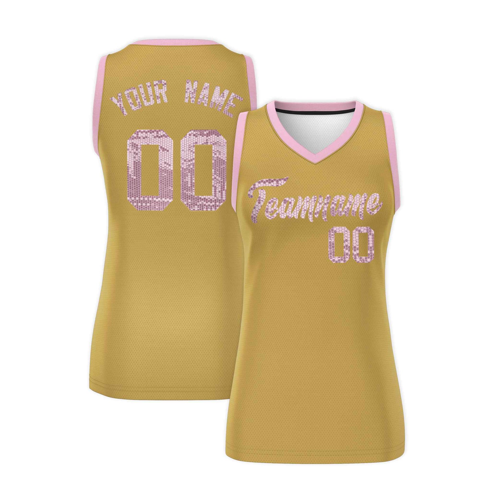 Custom Old Gold Light Pink Women Netball Sequined Dress