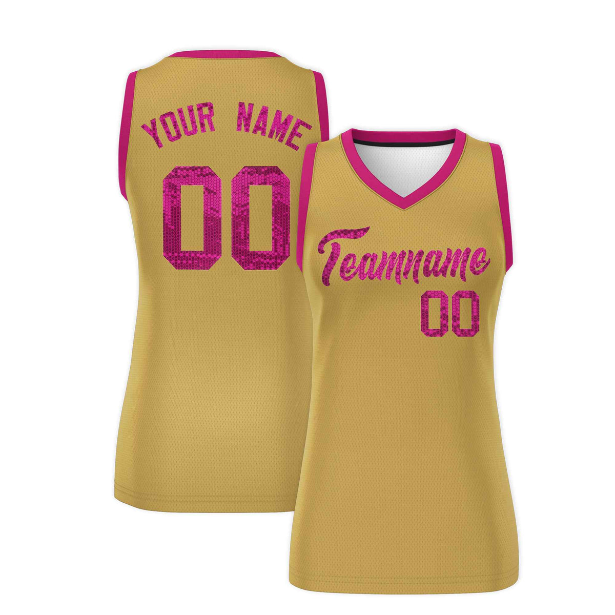 Custom Old Gold Pink Women Netball Sequined Dress