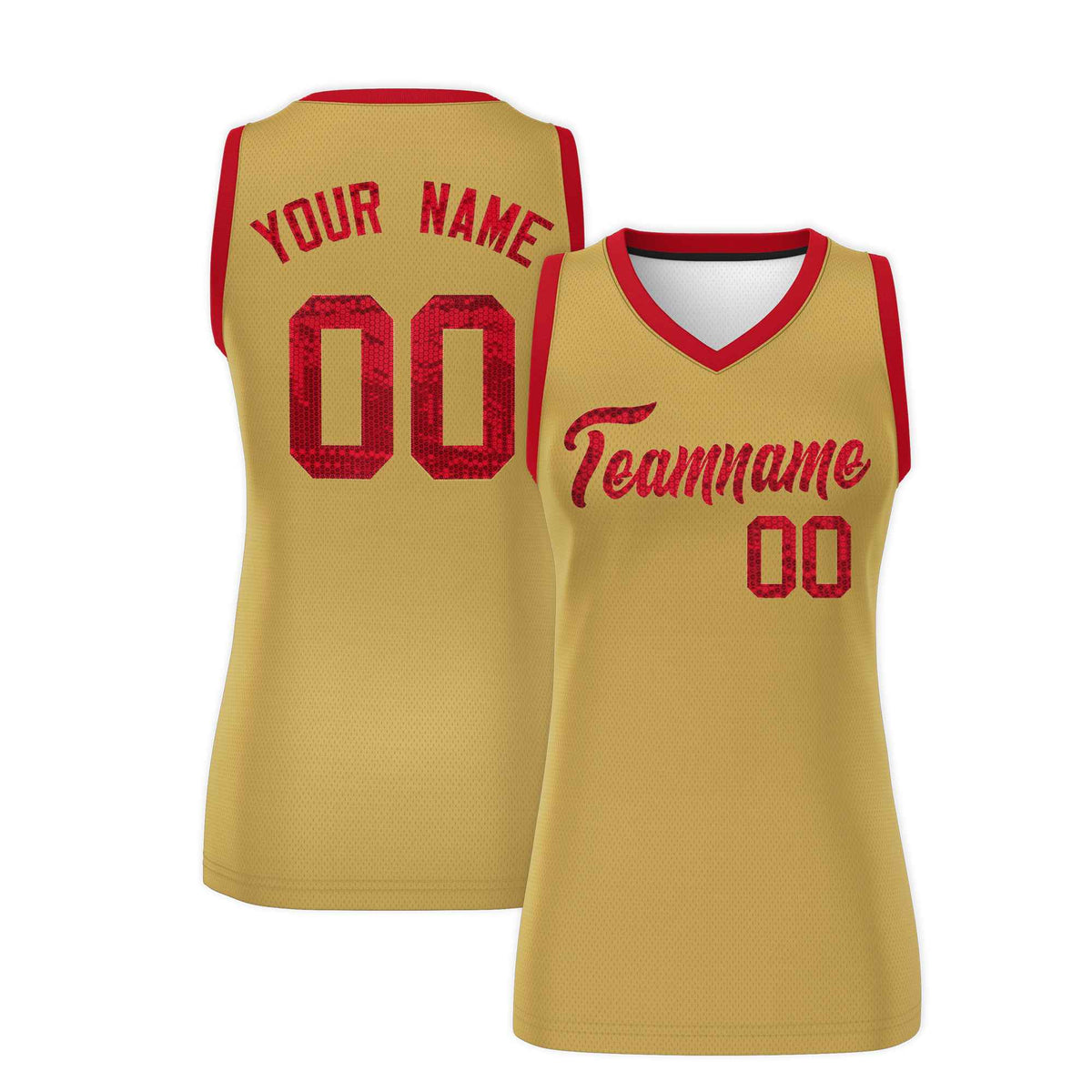 Custom Old Gold Red Women Netball Sequined Dress