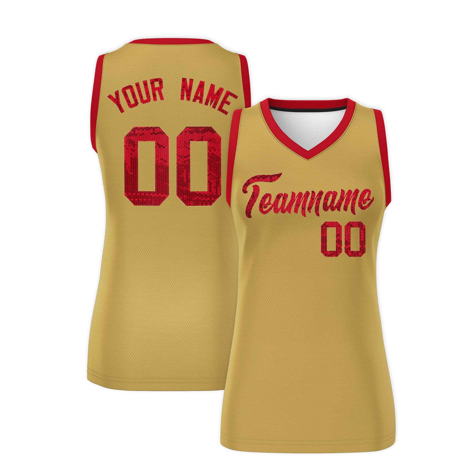 Custom Old Gold Red Women Netball Sequined Dress