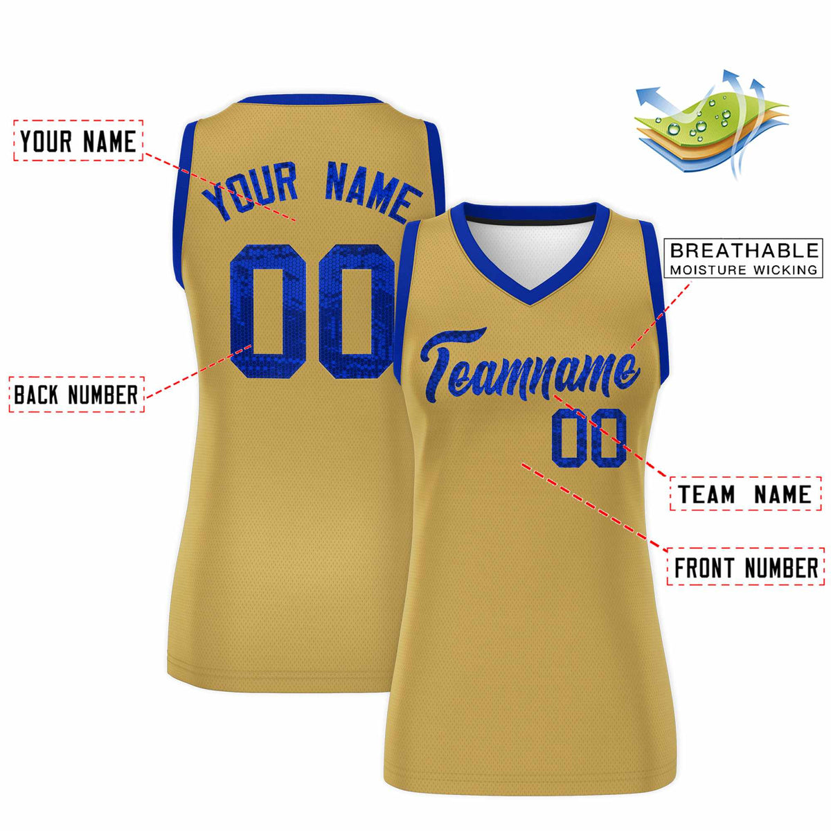 Custom Old Gold Royal Women Netball Sequined Dress