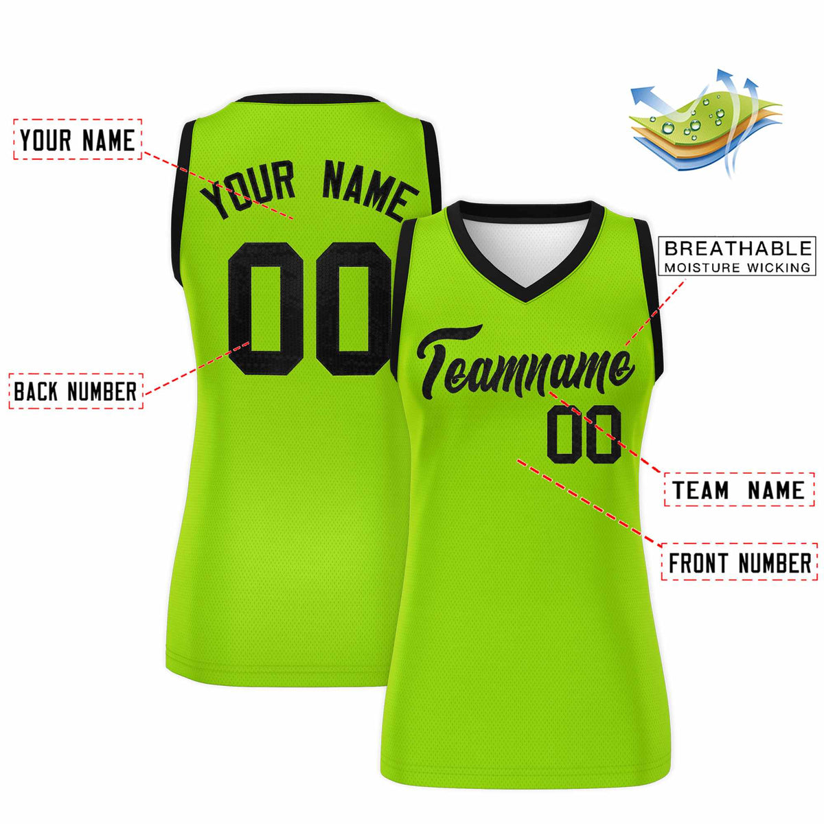 Custom Neon Green Black Women Netball Sequined Dress