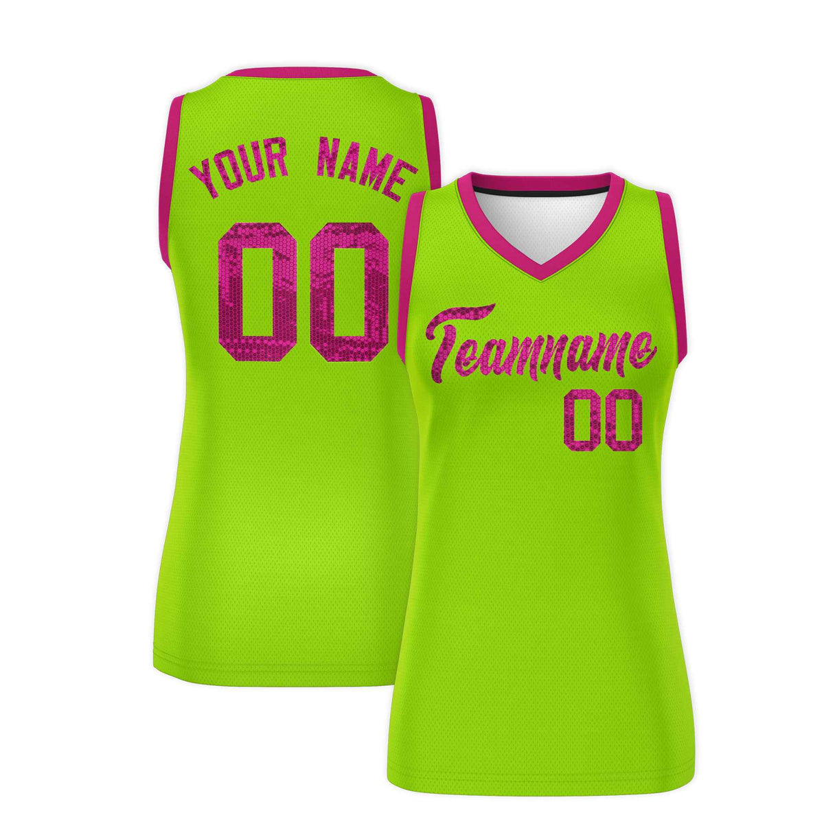 Custom Neon Green Pink Women Netball Sequined Dress