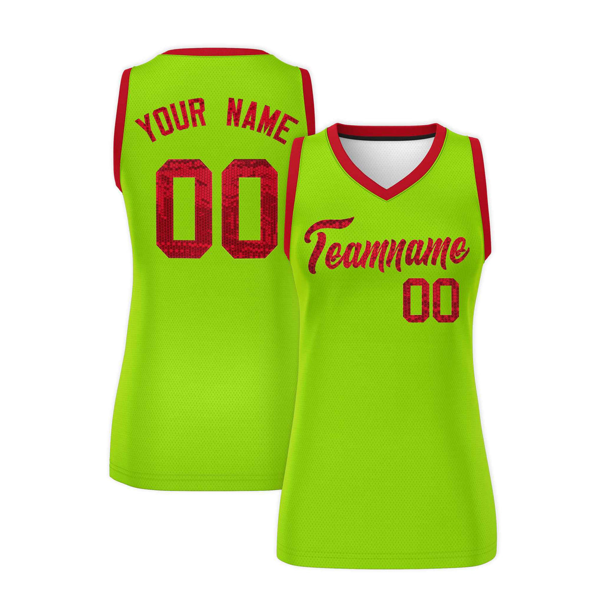Custom Neon Green Red Women Netball Sequined Dress