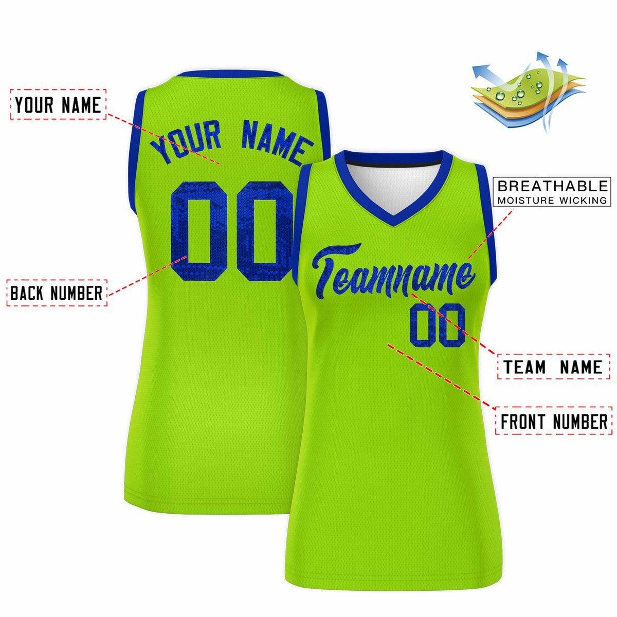 Custom Neon Green Royal Women Netball Sequined Dress