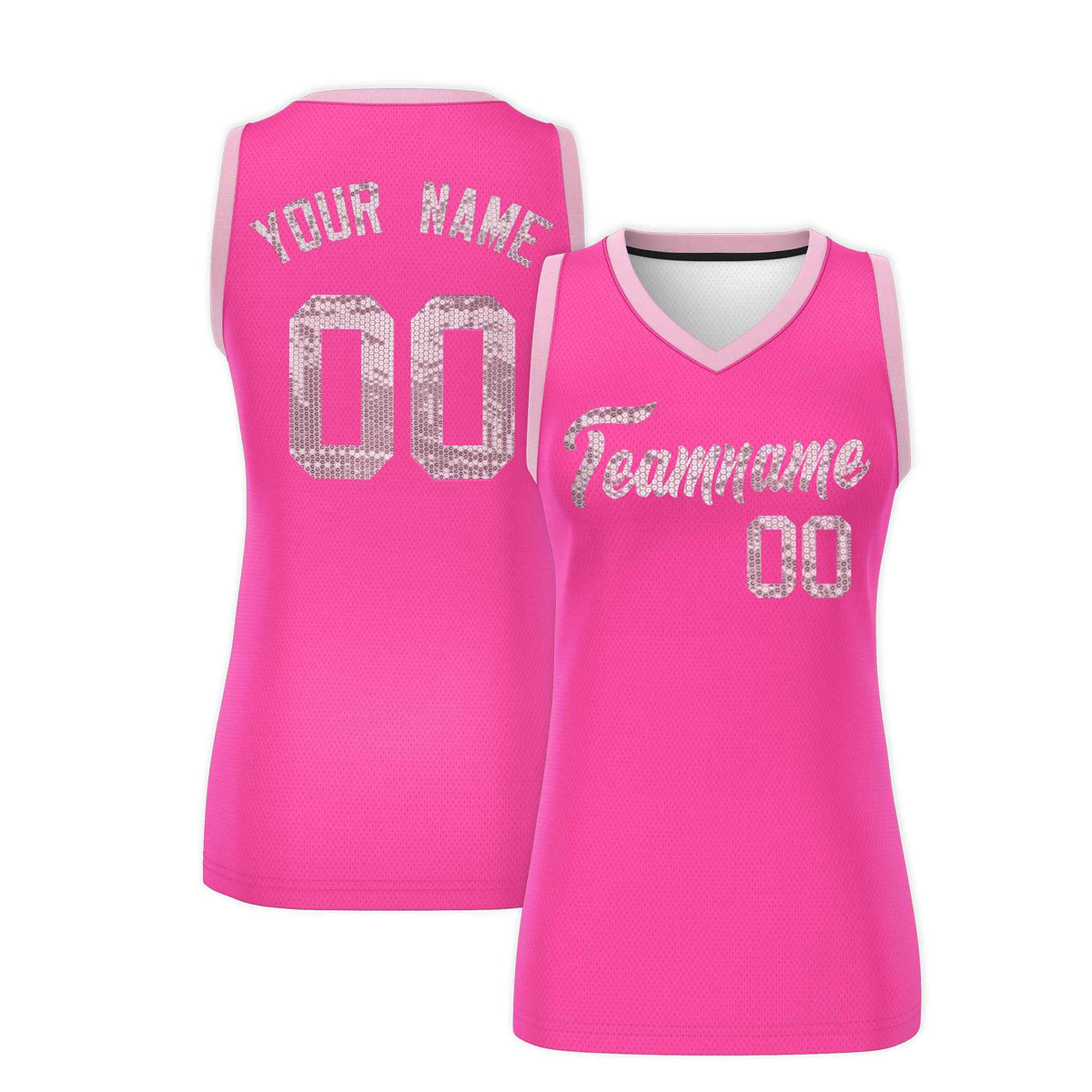 Custom Pink Light Pink Women Netball Sequined Dress