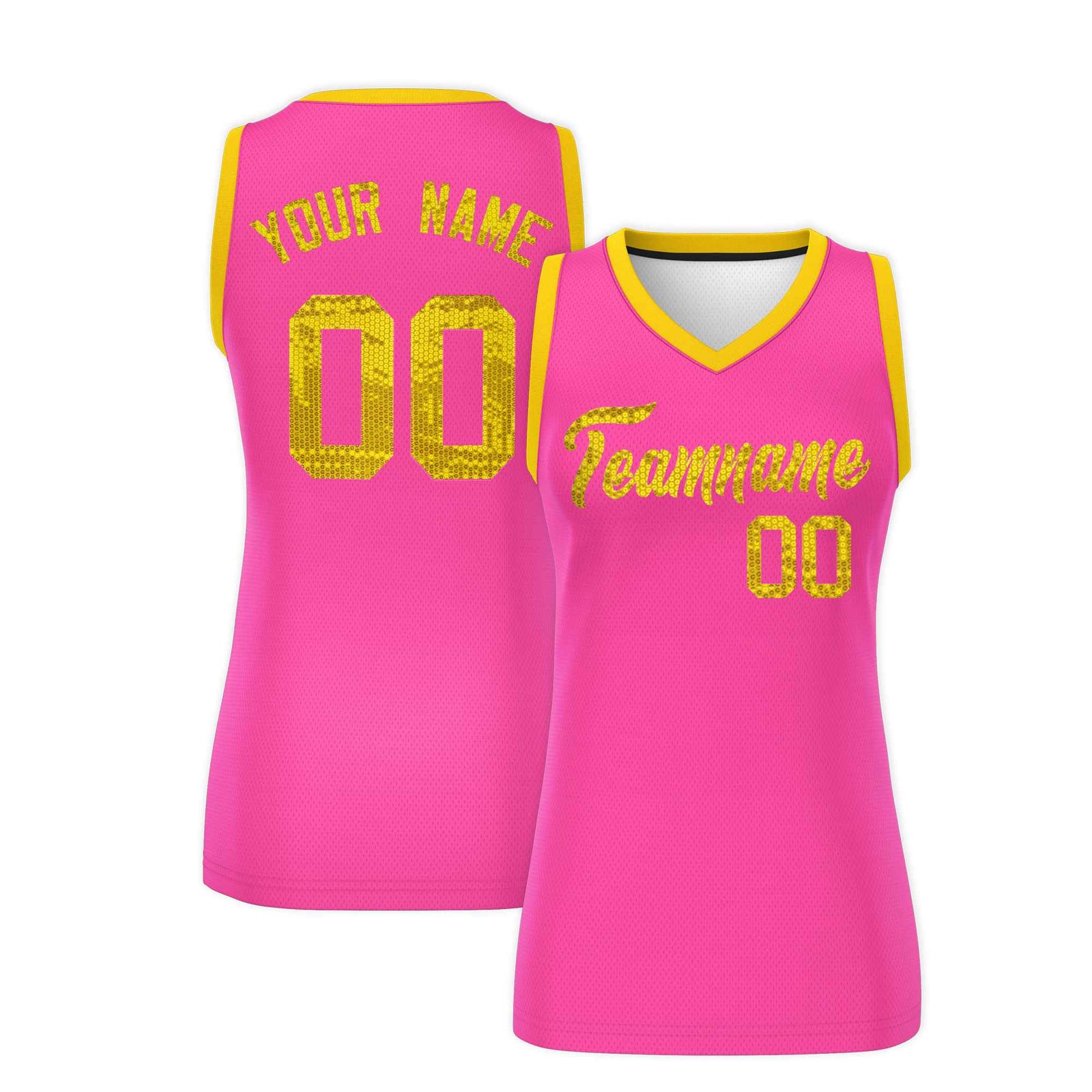 Custom Pink Gold Women Netball Sequined Dress