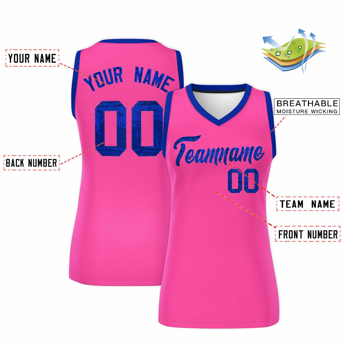 Custom Pink Royal Women Netball Sequined Dress