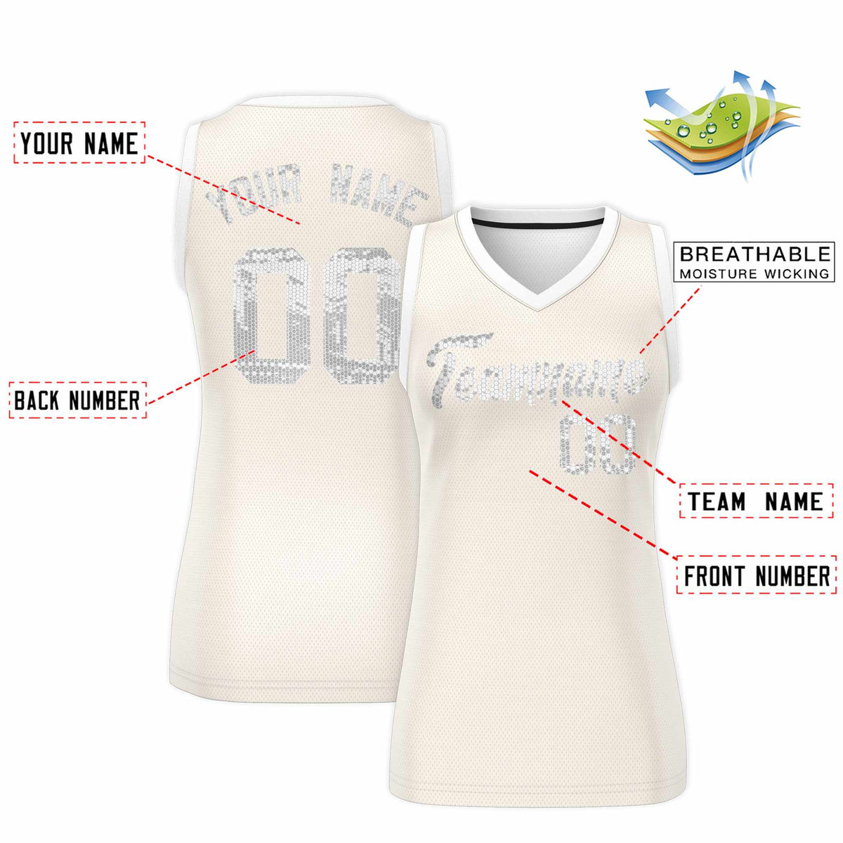 Custom Cream White Women Netball Sequined Dress