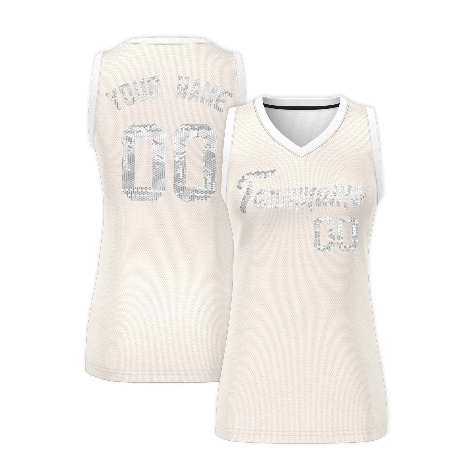 Custom Cream White Women Netball Sequined Dress