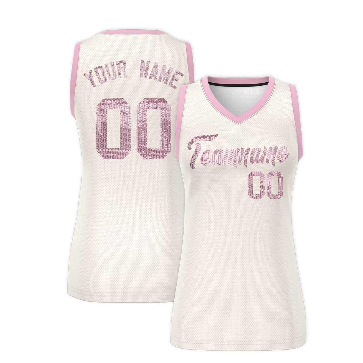 Custom Cream Light Pink Women Netball Sequined Dress