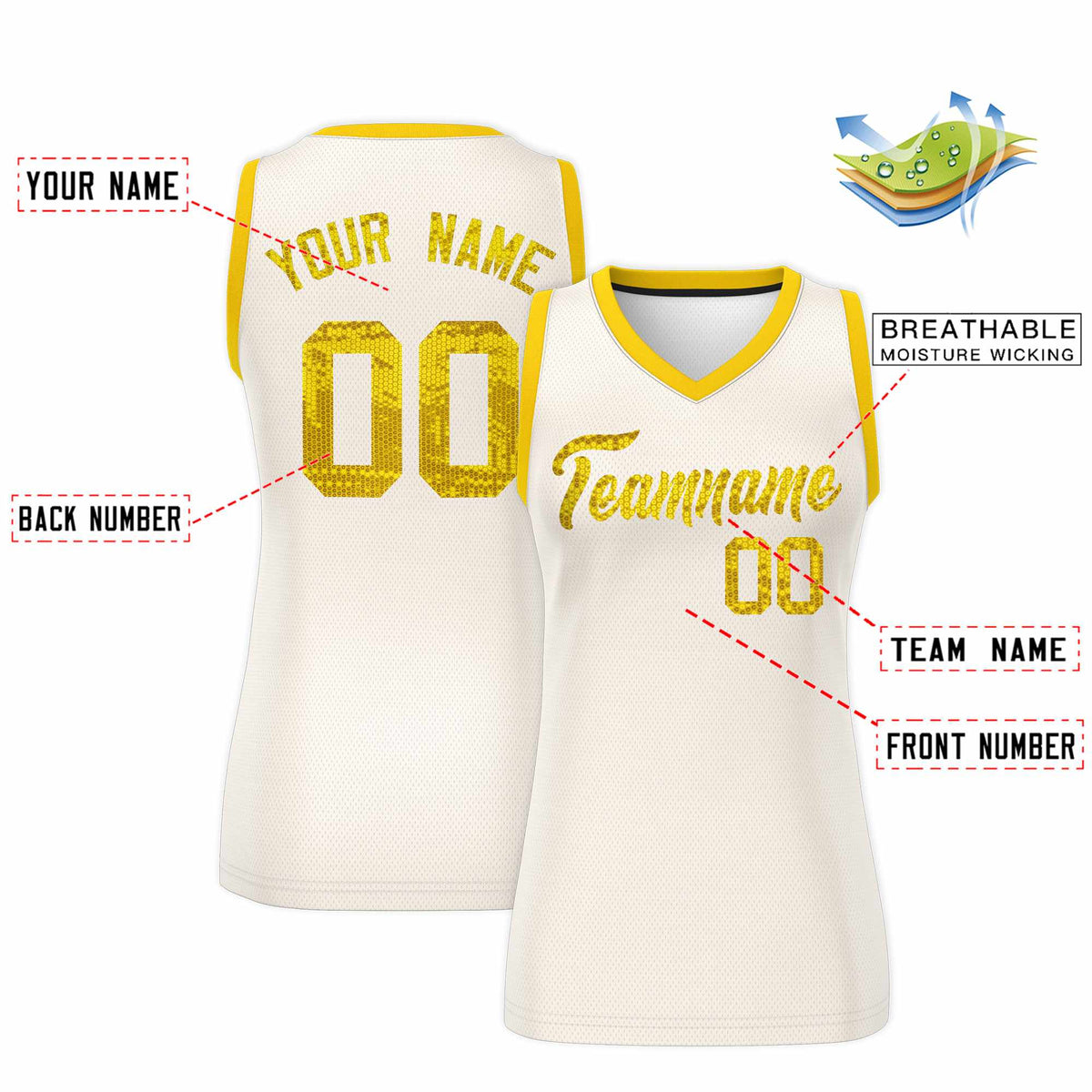 Custom Cream Gold Women Netball Sequined Dress