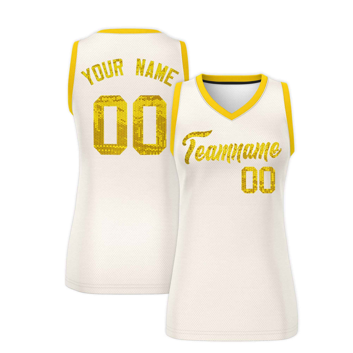 Custom Cream Gold Women Netball Sequined Dress