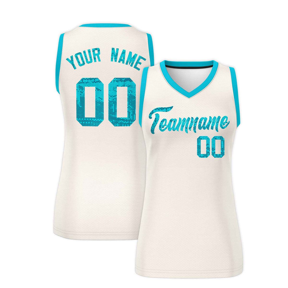 Custom Cream Sky Blue Women Netball Sequined Dress