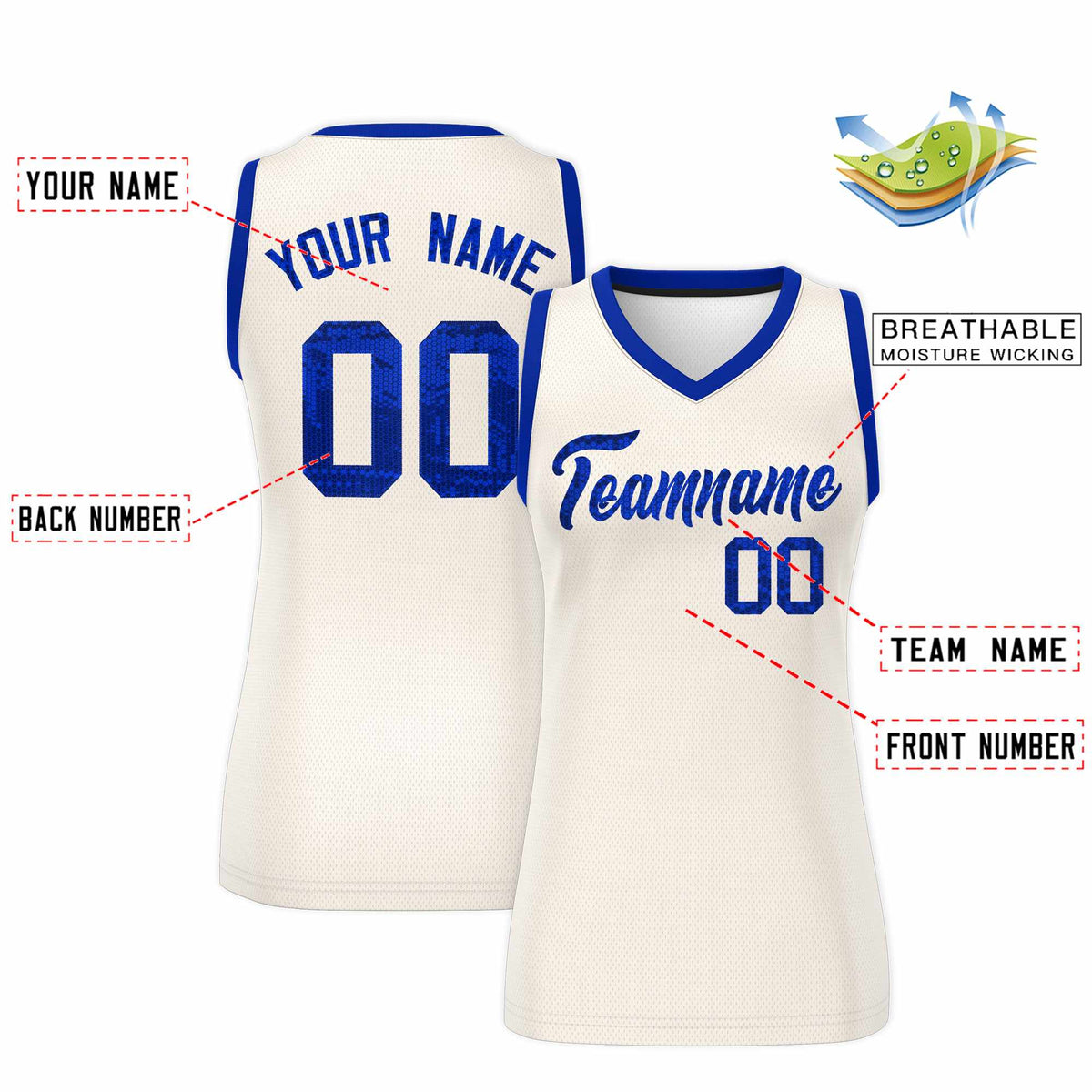 Custom Cream Royal Women Netball Sequined Dress