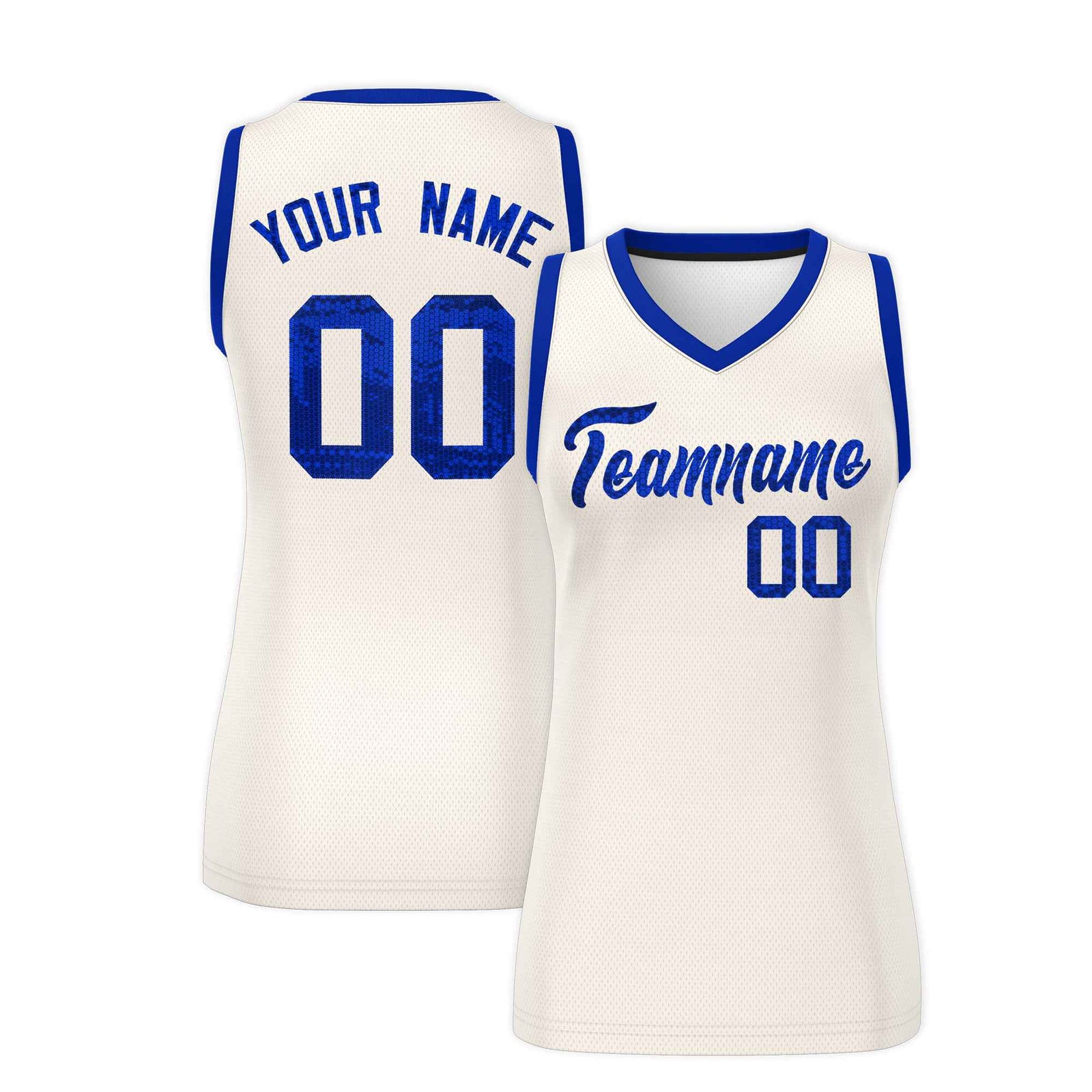 Custom Cream Royal Women Netball Sequined Dress