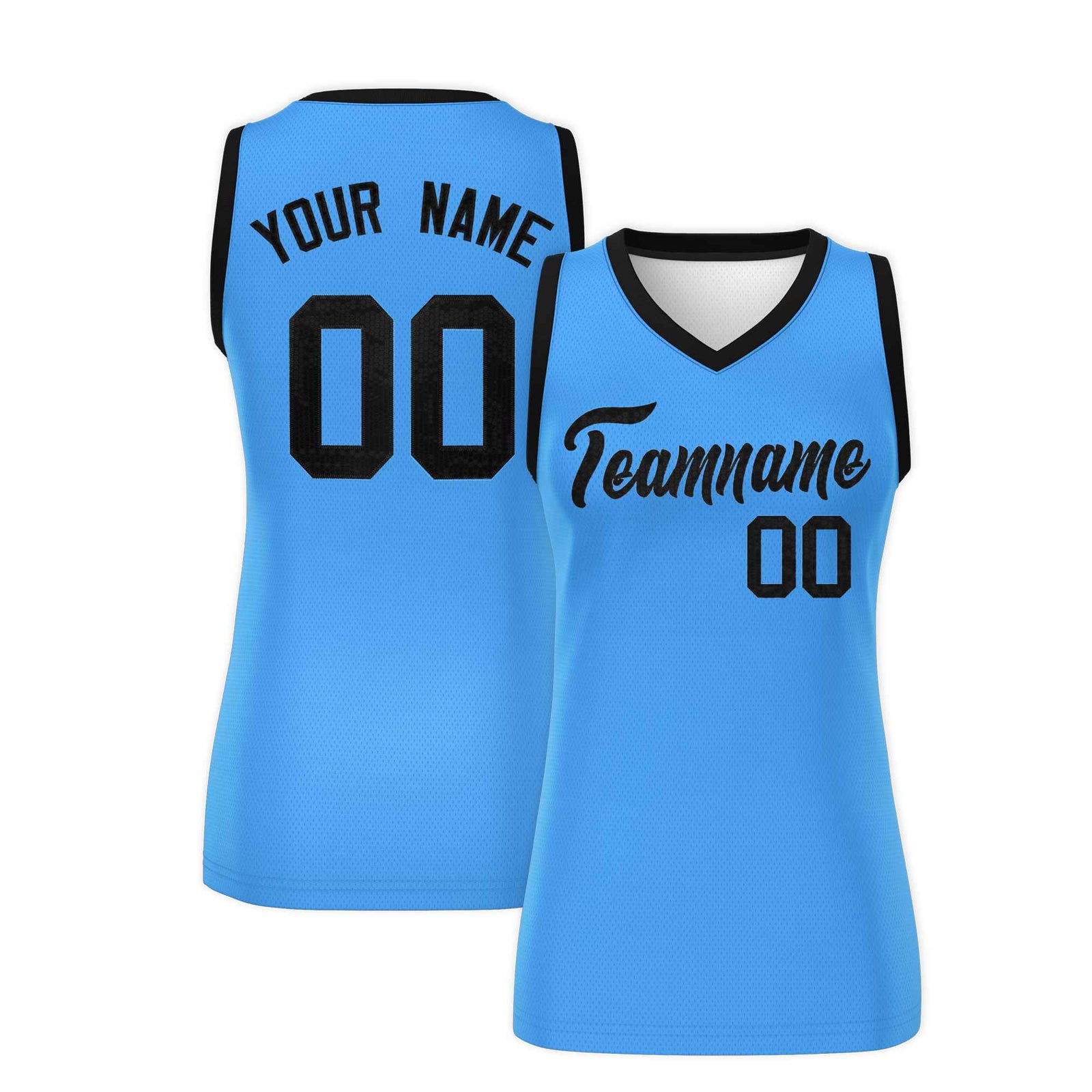 Custom Powder Blue Black Women Netball Sequined Dress