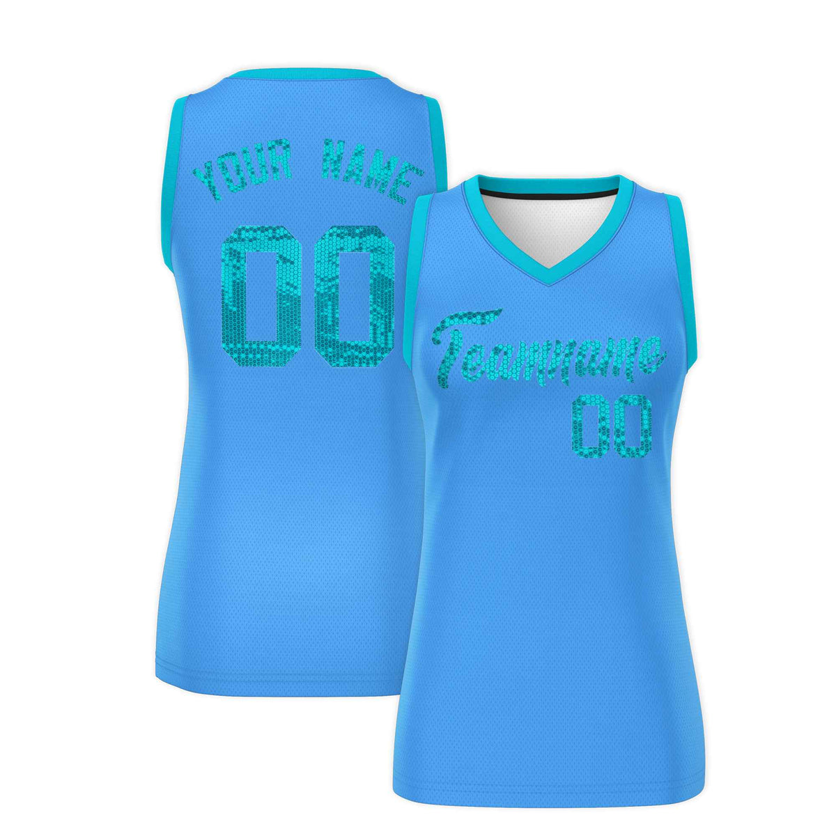 Custom Powder Blue Sky Blue Women Netball Sequined Dress