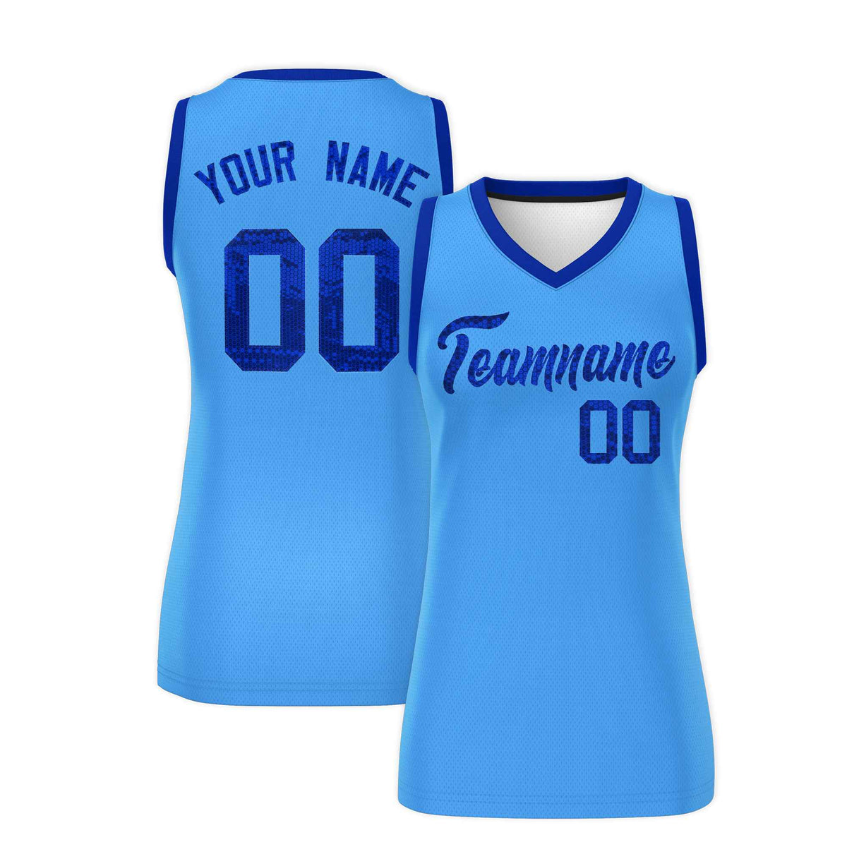 Custom Powder Blue Royal Women Netball Sequined Dress