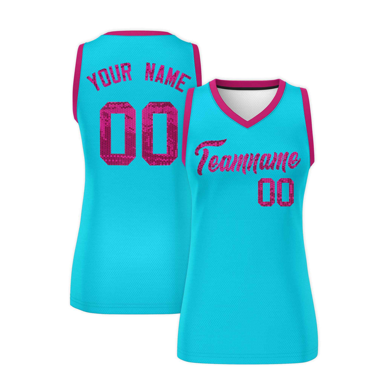 Custom Sky Blue Pink Women Netball Sequined Dress