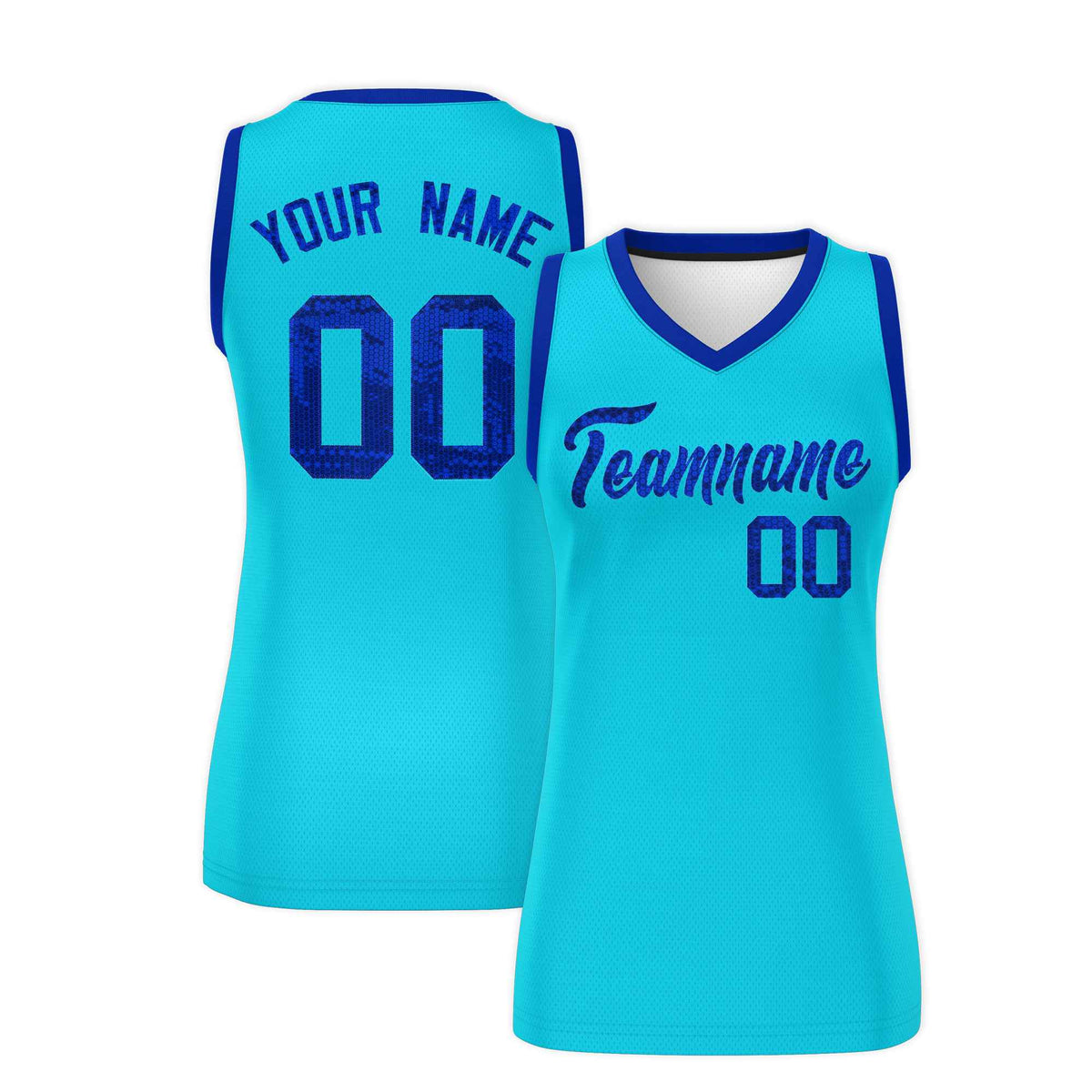Custom Sky Blue Royal Women Netball Sequined Dress