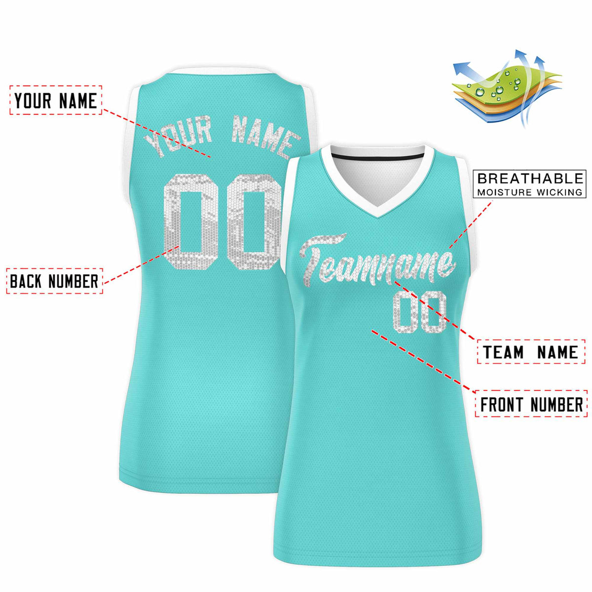 Custom Bright Green White Women Netball Sequined Dress