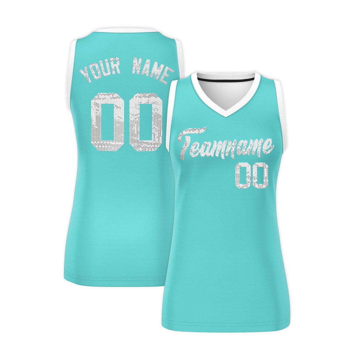 Custom Bright Green White Women Netball Sequined Dress