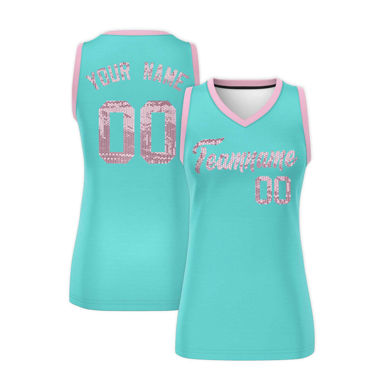 Custom Bright Green Light Pink Women Netball Sequined Dress